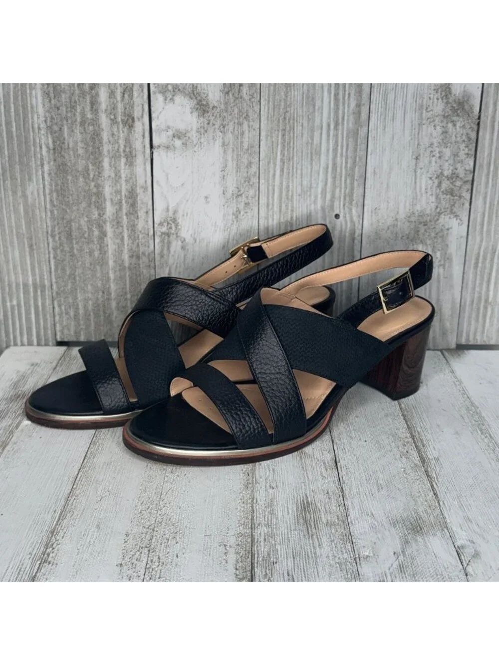 Clarks Black Leather Sandals Ellis Tilda 6 M